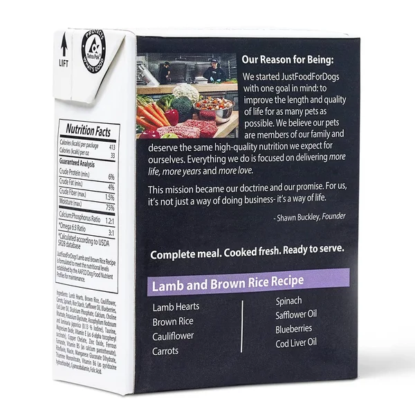 Just Food for Dogs 12 Pack Lamb & Brown Rice Dog Food - Fresh & Healthy Food for Dogs Gluten Free- PantryFresh