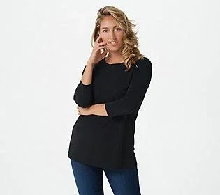 Susan Graver Modern Essentials Regular Liquid Knit Tunic - Size Large, Black