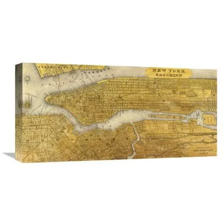 Global Gallery &Gilded Map of New York City& by Joannoo Graphic Art on Wrapped Canvas Size: 12x22 H x 24x22 W x 1.5x22 D