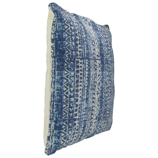 22.5x22 Blue and White Aztec Striped Square Throw Pillow