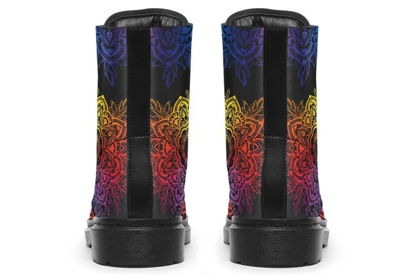 Colorful Yin Yang Boots - Black Mandala Vegan Boots, YesWeVibe Men's Boots, Black Sole, US 3, EU35