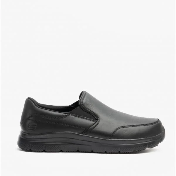 Skechers Bronwood Wide Black Mens Leather Occupational Shoes - 7 UK
