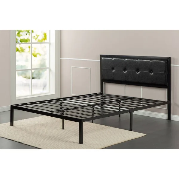 Priage Faux Leather Queen-Size Platform Bed, Black