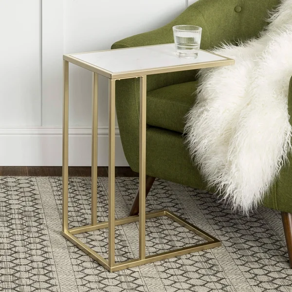 20x22 C-Table - White Faux Marble/ Gold