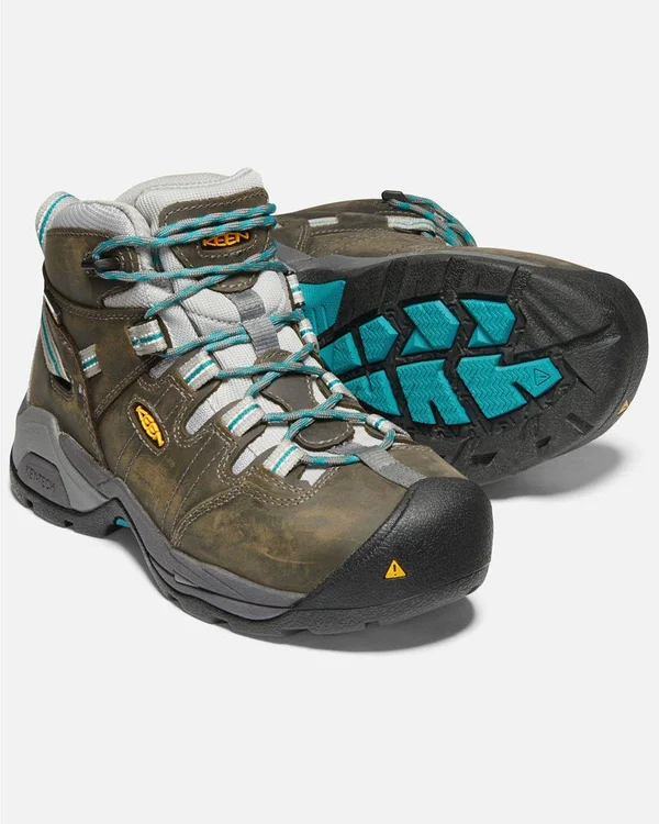 Keen Utility Women's Detroit XT Mid Steel Toe Waterproof Work Boot, Gargoyle/Lake Blue, 7