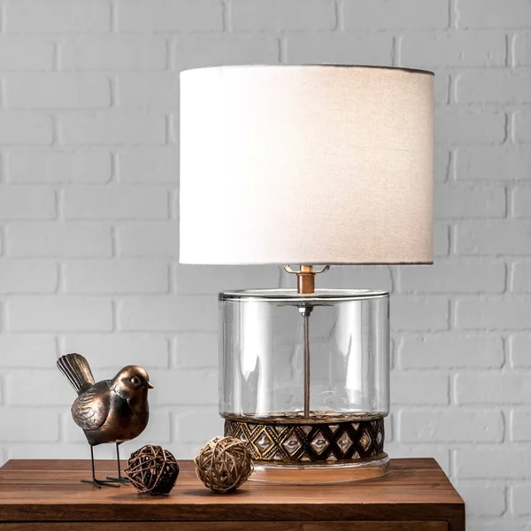 nuLOOM 12x22 Laurel Coronated Glass Canvas Shade Table Lamp, Clear
