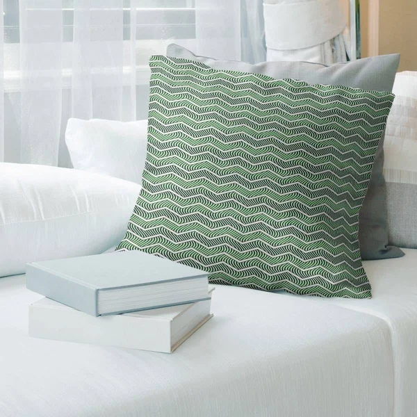 Color Wavy Chevrons Throw Pillow - 16 x 16 - Green - Linen