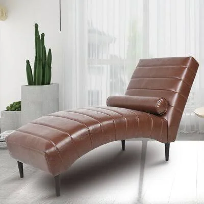 PU Leather Armless Chaise Lounge Chair Latitude Run Leather Type: Brown Faux Leather