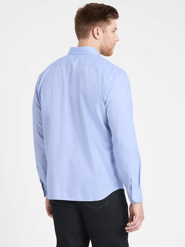 Banana Republic Men's Untucked Slim-Fit Non-Iron Dress Shirt Basic Blue Size S