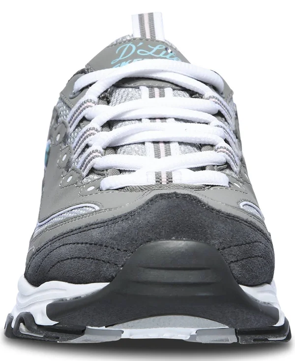 Skechers Women's D&Lites - New Journey Sneakers, Gray/Light Pink, 7.0