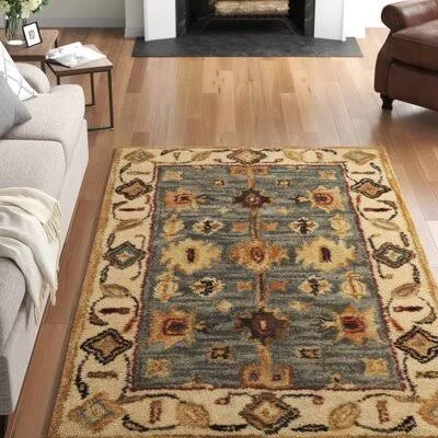 Ashville Oriental Handmade Tufted Wool Blue/Ivory/Red Area Rug Three Posts Rug Size: Rectangle 2& x 3&