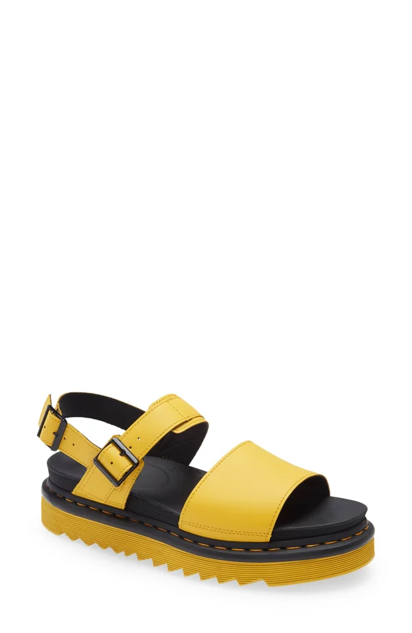 Dr. Martens - Voss Women's Leather Strap Sandals in DMS Yellow, Size 5