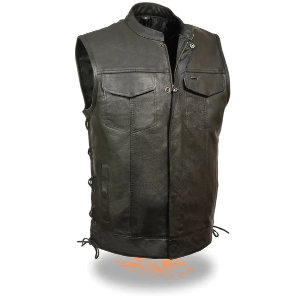 Milwaukee Leather Lkm3712 Men's Side Lace Front Snap and Zipper Leather Club Vest - Black - 3X-Large