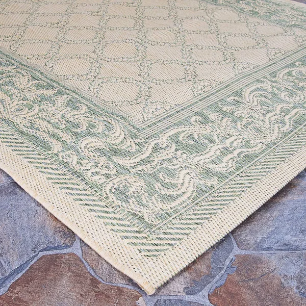 Couristan 5&10x22 x 9&2x22 Green/Natural Recife Garden Lattice Area Rug