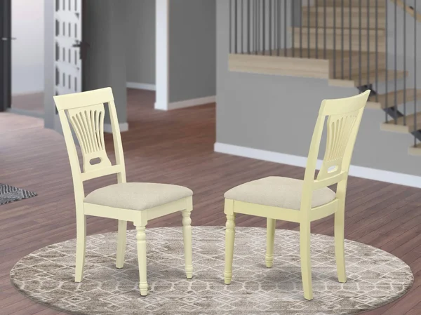 East West Furniture PVC Whi C Plainville Dining Chair Set of 2 Microfiber Upholstery Seat and Buttermilk Hardwood Structure Mode