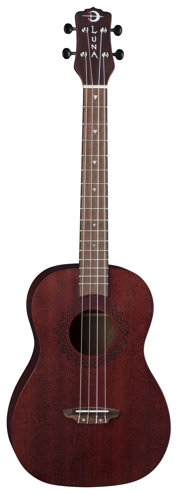 Luna Uke Vintage Mahogany Ukulele - Baritone - Red Satin