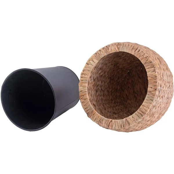 Vintiquewise Water Hyacinth Round Floor Planter with Metal Pot - Set of 2