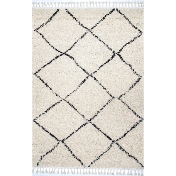 nuLOOM Jessie Moroccan Lattice Shag Off-White 10 ft. Square Rug - Beige