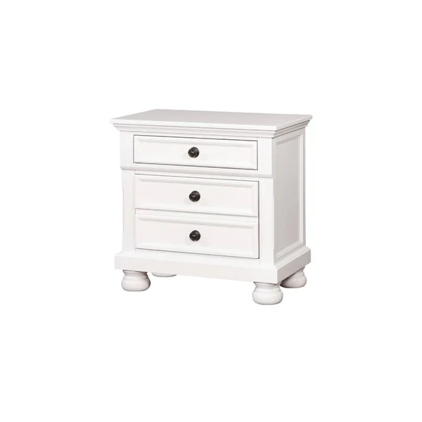 Benzara BM186304 Two Drawer Solid Wood Nightstand with Bun Feet White