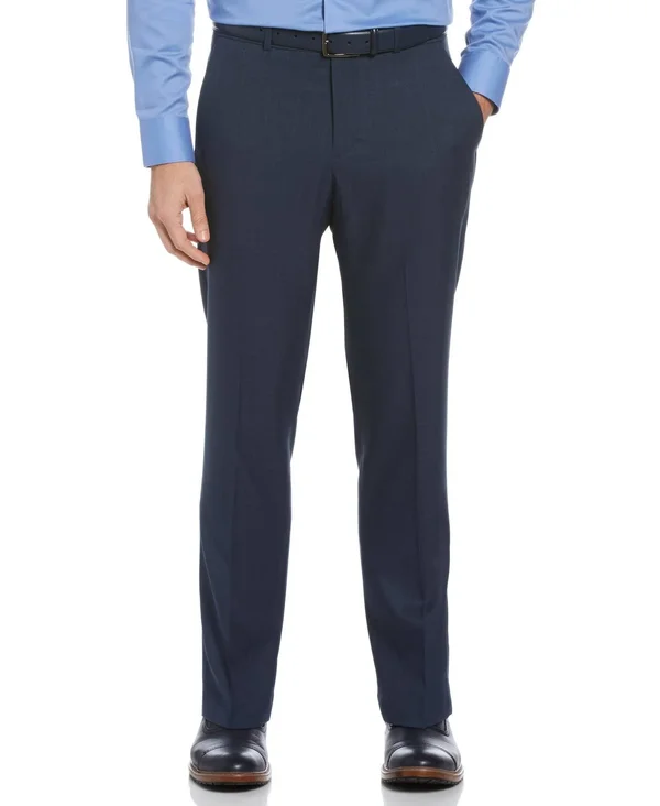 Perry Ellis Men's Modern Fit Heather Plaid Portfolio Dress Pants in Mood Indigo/Blue, Size 34 x 30, 100% Polyester