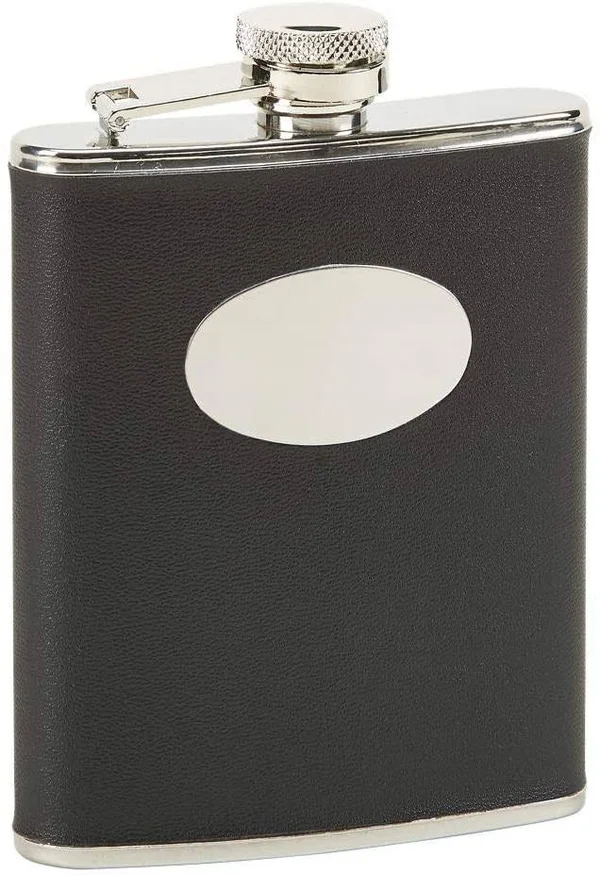 (D) Flask Stainless Steel 6 oz Men Gifts Idea - Barware (Black)