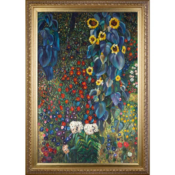 La Pastiche Gustav Klimt &Farm Garden with Sunflowers& Hand Painted Oil Reproduction
