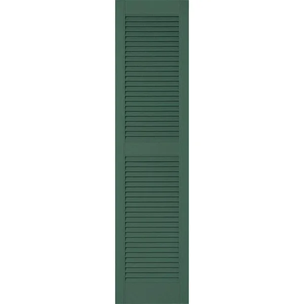 18 inchw x 90 inchh Lifetime Vinyl - Custom Straight Top Center Mullion, Open Louver Shutters, w/Shutter-Loks (Per Pair), Forest