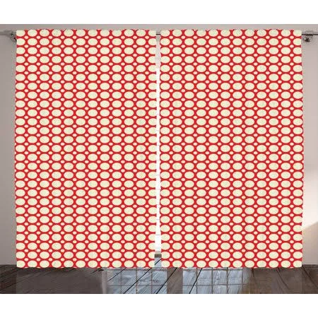 Retro Curtains 2 Panels Set - Big and Small Polka Dots Pattern Symmetrical Geometric Tile Design Vintage Style, Window Drapes for