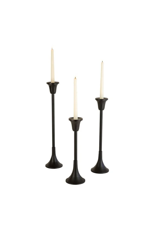 (Set of 3) Metal Taper Candle Stands - Black
