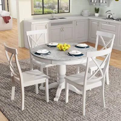 Oris Fur. 5 Pieces Dining Table and Chairs Set for 4 Persons - Kitchen Room Solid Wood Table with 4 Chairs Alcott Hill Table Base