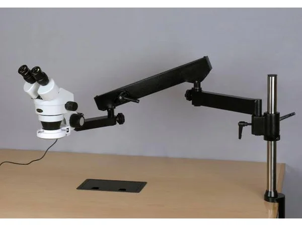 3.5X-90X Binocular Articulating Arm Pillar Clamp 144-LED Zoom Stereo Microscope Amscope