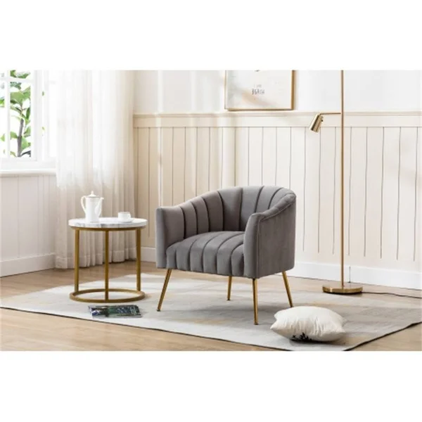 Modern 28.00x22 Wide Tufted Velvet Barrel Chair with Metal Legs, Fabric - Pink