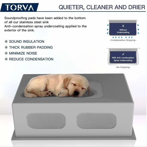 TORVA 22.5 inch Undermount 16 Gauge Single Bowl Stainless Steel Kitchen Sink - Bar or Prep Sink