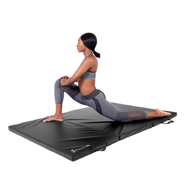 Prosource Tri-Fold Folding Thick 6&x4& Exercise Mat with Carrying Handles for Tumbling/Martial Arts, Black