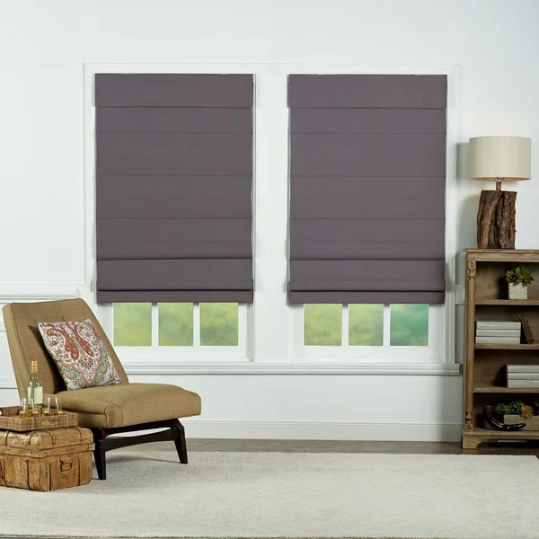 Perfect Lift Window Treatment Gray Cordless Blackout Energy-Efficient Cotton Roman Shades 42 in. W x 72 in. L
