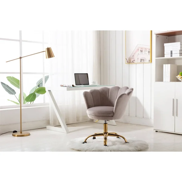 Velvet Upholstered Swivel Adjustable Height Home Office Chair - Beige