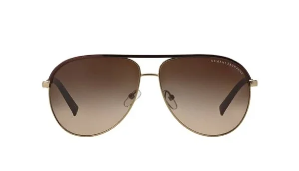 Armani Exchange Metal Unisex Aviator Sunglasses - Light Gold/Dark Brown, 61 mm