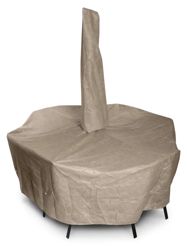 KoverRoos III Taupe Oval - Rectangle Dining Set Cover with Umbrella Hole