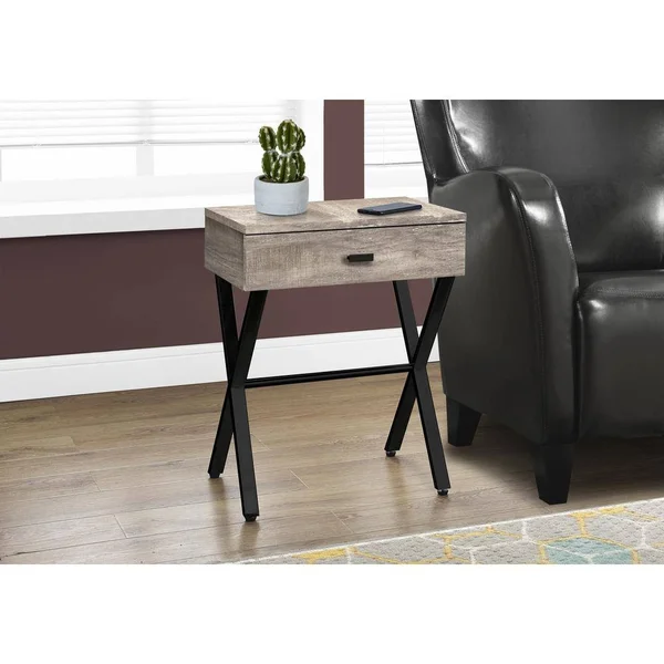 Monarch Specialties Taupe Accent Table with Black Metal - Brown