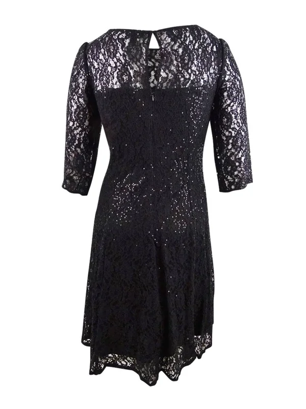 SL Fashions 3/4-Sleeve Sequin Lace Dress - Black