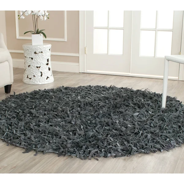 Safavieh Leather Shag Grey 6& x 6& Round Rug