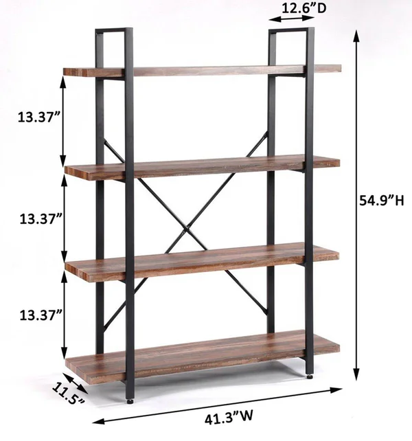 Ou0026K Furniture 4 Tier Bookcases and Book Shelves, Industrial Vintage Metal and Wood Bookcases Furniture