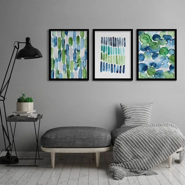 Americanflat Triptych Wall Art Beach Glass Abstract by Lisa Nohren - Set of 3 Black Framed Prints - Size: 22 x 28, Green