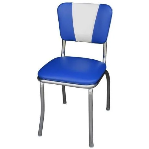 Richardson Seating Corp 4120RBL 4120 V -Back Diner Chair -Royal Blue-White- with 1 in. Pulled Seat - Chrome