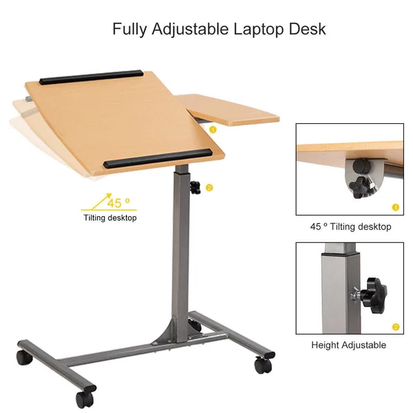 Costway Adjustable Laptop Notebook Desk Table Stand Holder Swivel Home Office Wheels New