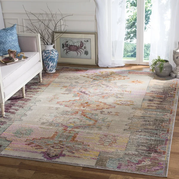 Safavieh CRS517P Crystal Light Grey, Purple Area Rug - 7& x 7& Round