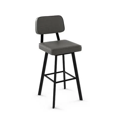 17 Stories Cloran 26x22 Swivel Textured Black Bar Stool Color: Textured Dark Brown - Upholstery: Medium Gray