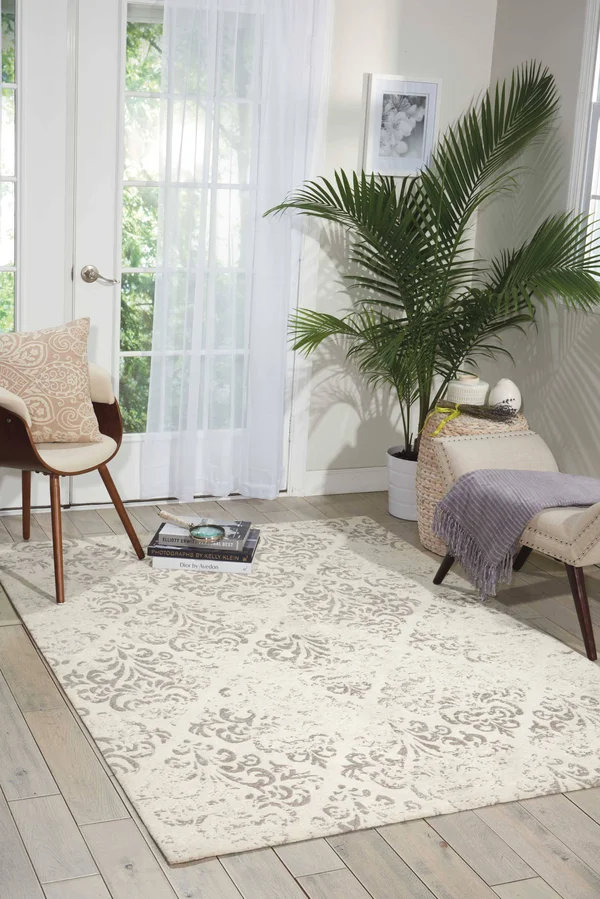 Nourison Damask DAS03 Area Rug - Ivory/Grey, 8& x 10&