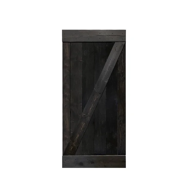 Calhome Z Bar 38-in x 84-in Charcoal Black 1-Panel Stained Pine Wood Single Barn Door, DOOR-DIY-B38DT