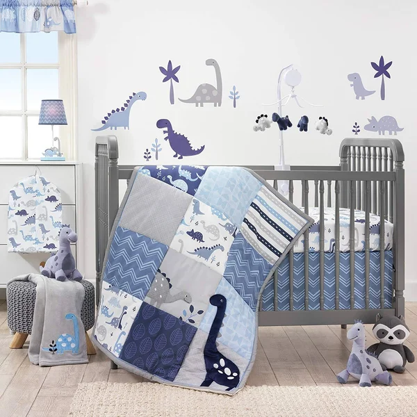 Bedtime Originals Roar Dinosaur 4 Piece Crib Bumper Blue/Gray - 9.5" x 51.5"